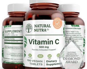 Suplemento de vitamina C Natural Nutra para adultos, refuerza el sistema inmunológico, mejora la salud cardiovascular y aporta un brillo juvenil al rostro.