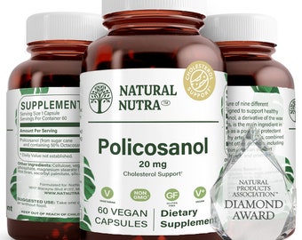 Policosanol Natural Nutra 20 mg con Octacosanol, suplemento para promover la circulación sanguínea y mejorar la salud cardiovascular.