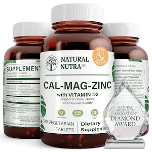 Natural Nutra Calcium Magnesium Zinc Supplement - Gluten and Sugar-Free Supplements w/ Vitamin D3 for Health | Tablets for Bone Strength