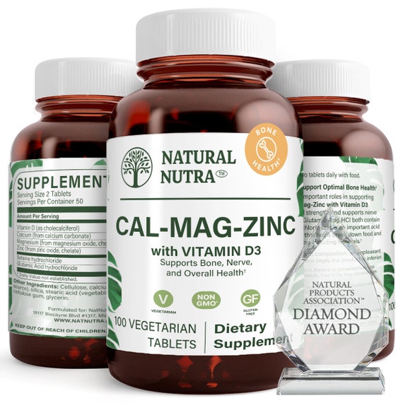 Calcium Magnesium Zinc Supplement with Vitamin D3 - 100 Vegetarian Tablets