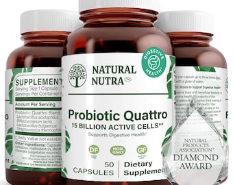 Suplemento probiótico Natural Nutra Quattro para hombres y mujeres, mejora tu función digestiva, mejora tu salud intestinal.