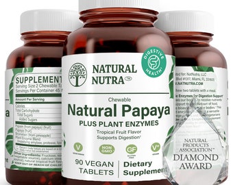 Enzimas naturales de papaya: comprimidos masticables veganos para la digestión.