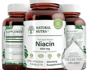 Niacina de liberación prolongada 500 mg: Vitamina B3, energía y salud cardiovascular.