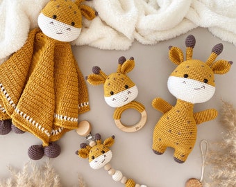 Amigurumi Giraffe Baby Set, Giraffe Toy, Organic Baby Set, Spotted Giraffe, Newborn Toy, Birthday Gift