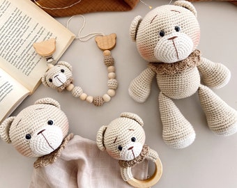 Teddy Bear Set, Amigurumi Teddy Bear, Teddy Bear Sleeping Companion, Natural Baby Set, Knitted Teddy Bear, Personalized Toy
