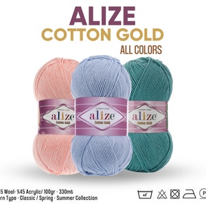 Thread 1 Pack (5 Balls) Alize Cotton Gold Hobby Amigurumi Yarn (1 Ball: 50  Gram/165 Meter) Crochet Tool Kit String Filament
