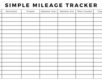 Rastreador de millas simple Registro de seguimiento de millas recorridas Descarga digital en papel
