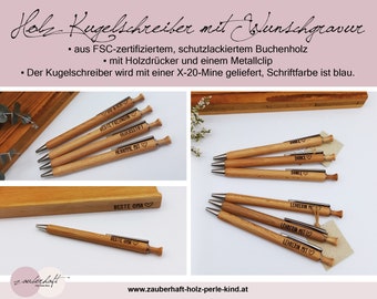 Holz Kugelschreiber mit Wunschgravur | Geschenk Muttertag, Vatertag, Freund personalisiert