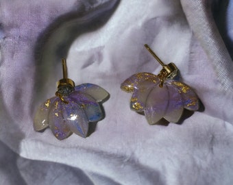 Lavender blue and gold lotus earrings