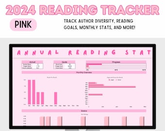 DIGITAL DOWNLOAD 2024 Pink Reading Log and Stats Template: Google Sheets Personal Library Diary Diversity Tracker