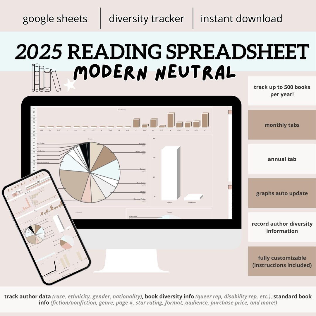 2025 Reading Log Google Sheet: Modern Neutral Diversity Tracker ...