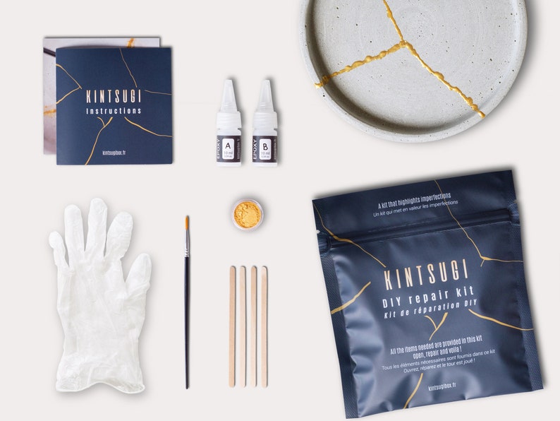 Kit di riparazione Kintsugi, kit Kintsugi fai da te, kit artigianali per la casa, artigianato per adulti, oro e argento, regalo da fare, regalo per coppia immagine 1