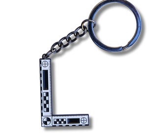 Forensic Ruler, Linear Scale Enamel Keyring, True Crime, Murder Mystery, CSI, Crime Scene