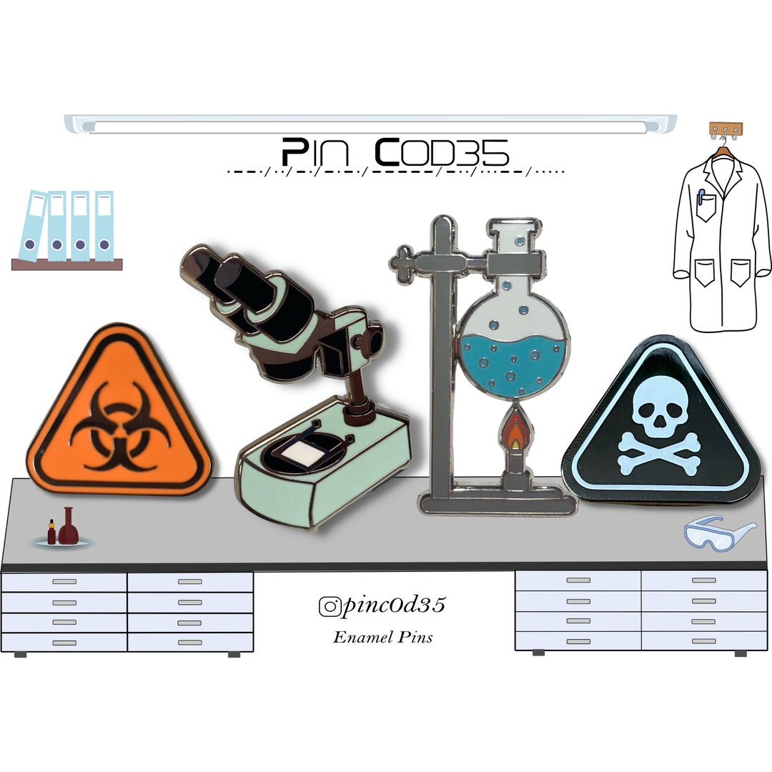 Science Lab Pin Set 4 Enamel Pins Microscope Hazard Etsy