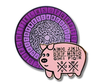 Cipher Enamel Pin Set: Pig Pen Cipher & Decipher Wheel