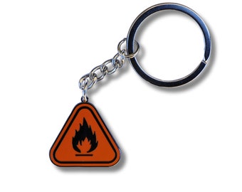 Flammable Hazard Symbol Hard Enamel Keyring, Science, Chemistry, Biology, Forensic, lab