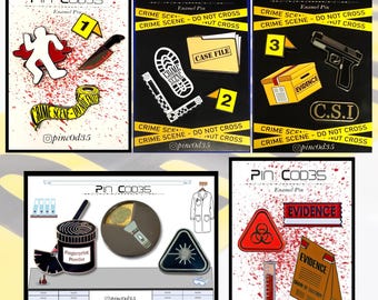 Forensic Science Enamel Pin Set, Crime Scene, Detective, Evidence, gift set