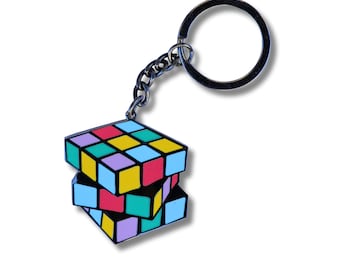 Llavero/insignia de esmalte duro con forma de cubo rompecabezas colorido, para sala de escape, Rubik's Active
