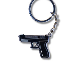 Gun Hard Enamel Keyring, True Crime, Murder Mystery, CSI, Crime Scene, Police