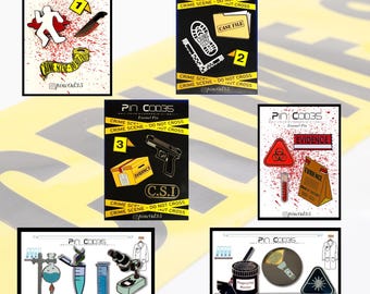 Forensic Science Enamel Pin complete set, Crime Scene, Detective, Evidence, gift set