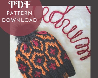 Knitting Pattern - The Shining Hat super bulky yarn | Halloween Knit Toque | Overlook Hotel Beanie | Adult sized | creepy retro scary horror