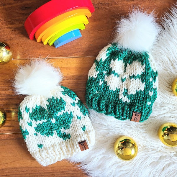 Bonnet en tricot de la Saint-Patrick | Nouveau-nés, bébés, tout-petits, enfants, adultes | Accessoire de défilé de chapeaux | Trèfle à quatre feuilles porte-bonheur