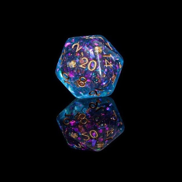 Galaxy Dice, Blue & Purple Sparkle, Full 7 Set, Dungeons and Dragons, Round Edge Polyhedral Dice, RPG Dice, DnD Dice