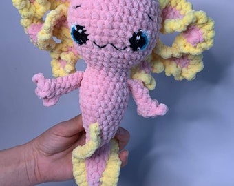 Crochet axolotl squishmallow, Axolotl plushie, Crochet Axolotl toy, Weighted stuffed animal