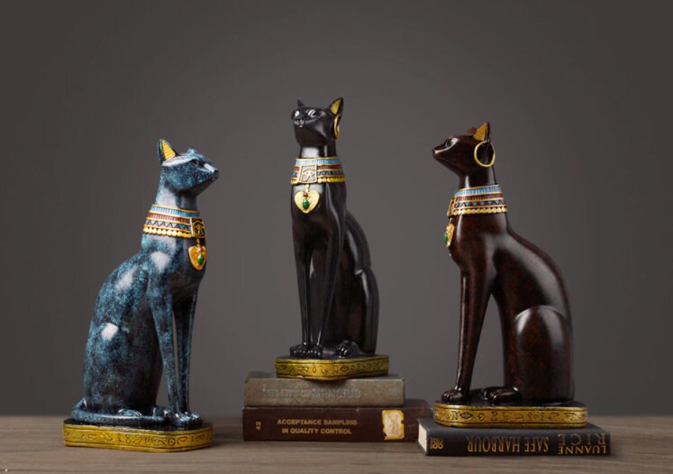 P Prettyia 2x Sand Stone Egyptian Style Mau Cat Statue Figurine Home Office Decor Gift 