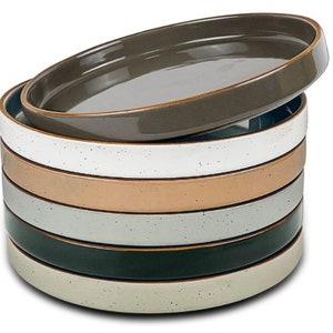 Ceramic Flat Plates Set of 6 - 8 inc - The Dessert, Salad, Appetizer, Small Lunch, etc Plate. Microwave, Dishwasher Safe, Scratch Resistant.