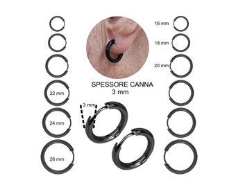 Pendientes de aro para hombre vendidos por pares en acero inoxidable, aros para mujer negros, 3 mm de espesor