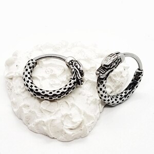 Dragon hoop earrings, snake earrings, dragon head earrings, steel hoop earrings, men&#39;s earrings, women&#39;s earrings