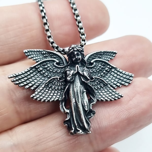 Serafino Angel pendant necklace, lucky charm amulet pendant, Guardian Angel, Angel wings, gift for her and him, religious pendant