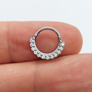 Orecchino a cerchio da naso in acciaio 316L con zirconi ,anello argento per setto, daith, elice, cartilagine, trago, cerchio clicker