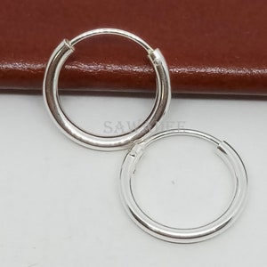 Orecchini a cerchio da uomo, cerchietti in argento 925%, diametro 14mm, gioielli da uomo, orecchini per donna, orecchini a cerchio unisex