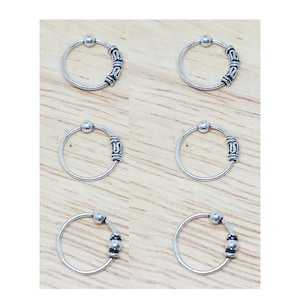 Aro nasal de plata 925, piercing para cartílago y hélix, estilo Bali, aros pequeños, piercing para la nariz.