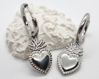 Pendientes de aro hombre sagrado corazón aros mujer sagrado corazón en acero inoxidable plata oro