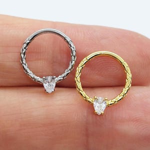Orecchino clicker a cerchio con zircone , cerchio per setto ,cerchio per cartilagine, cerchietto con zircone bianco, piercing per orecchio