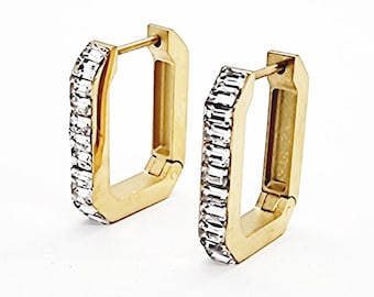 Orecchini A Perno In Argento 925 Placcato Oro 14k Con Zirconi Taglio Baguette - Donne, Ipoallergenici
