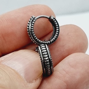 Hoop earrings, stainless steel earrings, men&#39;s earrings, gothic style earrings, inlaid hoop earrings
