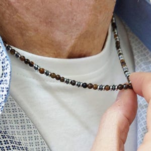 Tiger Eye Stone Necklace for Men, Hematite Necklace, Choker Necklace, Natural Stone, Surfer Necklace, Ethnic Necklace