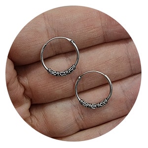 Orecchini a cerchio Bali in argento 925, coppia di cerchietti uomo donna  16 mm, cerchi stile etnico, hippy, boho
