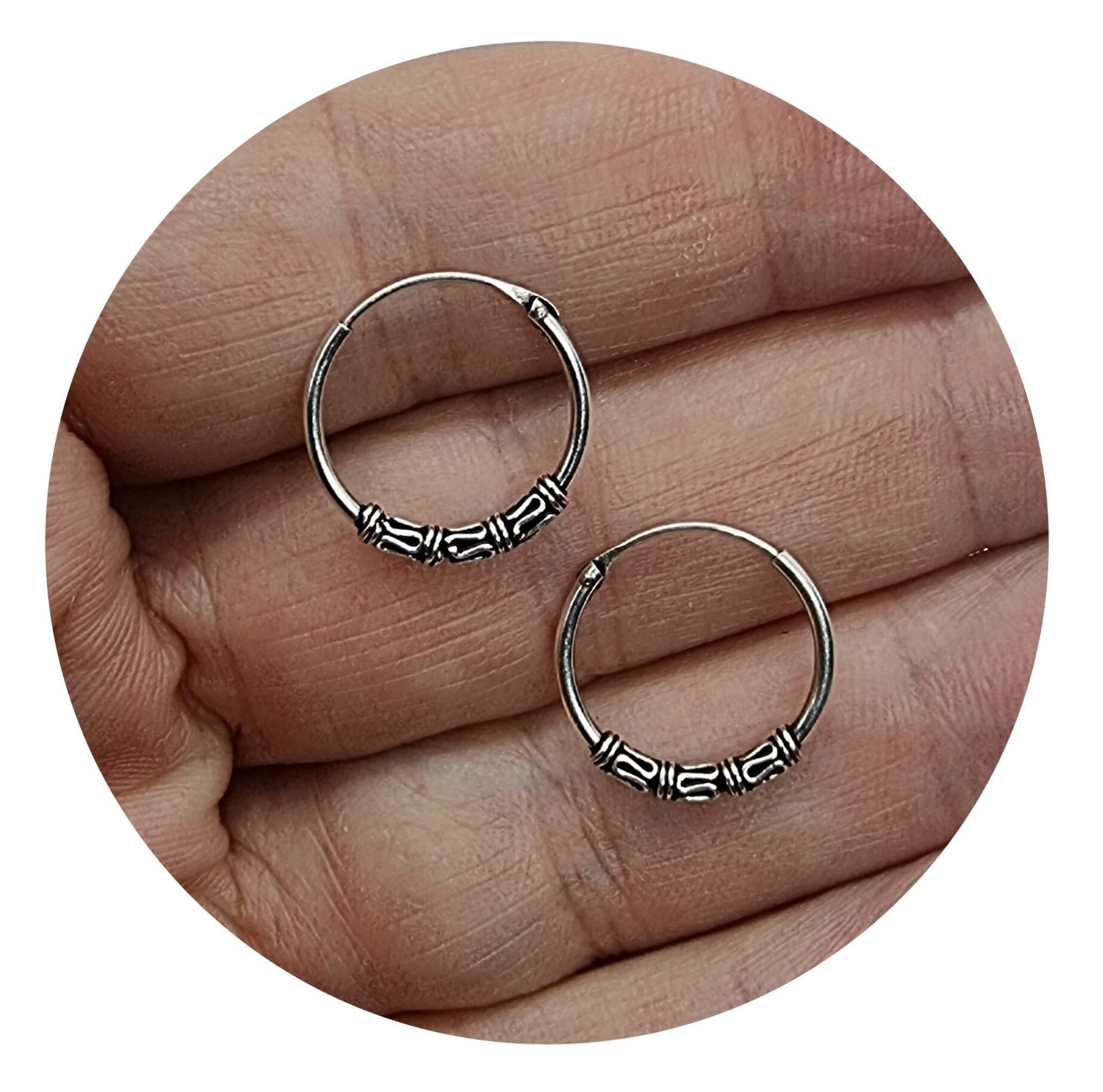 Pendientes aros Bali en plata 925, par de aros hombre y mujer 16 mm, aros estilo étnico, hippie, boho