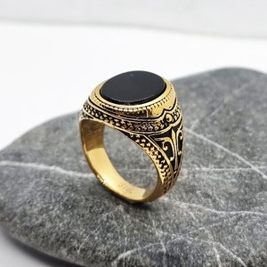 Schwarzer Steinring für Herren, Siegelring aus 316L-Stahl, Bandring, Herrenschmuck aus schwarzem Onyx, Geschenk für Ihn