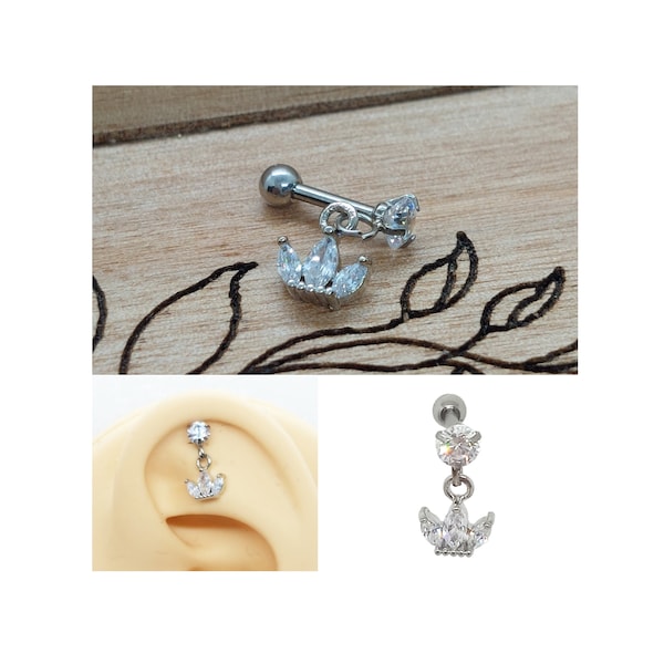 Orecchino corona pendente-piercing trago elice in acciaio-piccolo orecchini per elice-orecchino a perno 18g-piercing per cartilagine