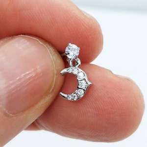 Moon Dangle Piercing, Cubic Zirconia Piercing, Cartilage Earring, Tragus, Small Cartilage Piercing 20g