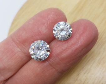 Orecchini uomo punto luce grande in argento brillantino donna zircone bianco 7mm 8 mm 9 mm 10 mm