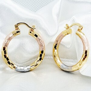 Lightweight hoop earrings, antique pink earrings, gold silver, shiny mosaic hoops, inlaid hoop earring lobe