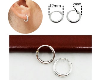 Hoop earrings in 925 silver, pair of small minimal hoops for cartilage lobe