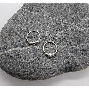 Orecchini a cerchio, cerchietto piercing da naso 10 mm con sfere, cerchietto cartilagine trago elix in argento 925%,cerchietto con palline